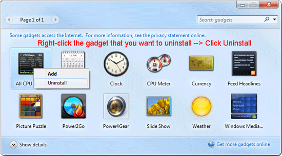 Uninstall Windows desktop gadget